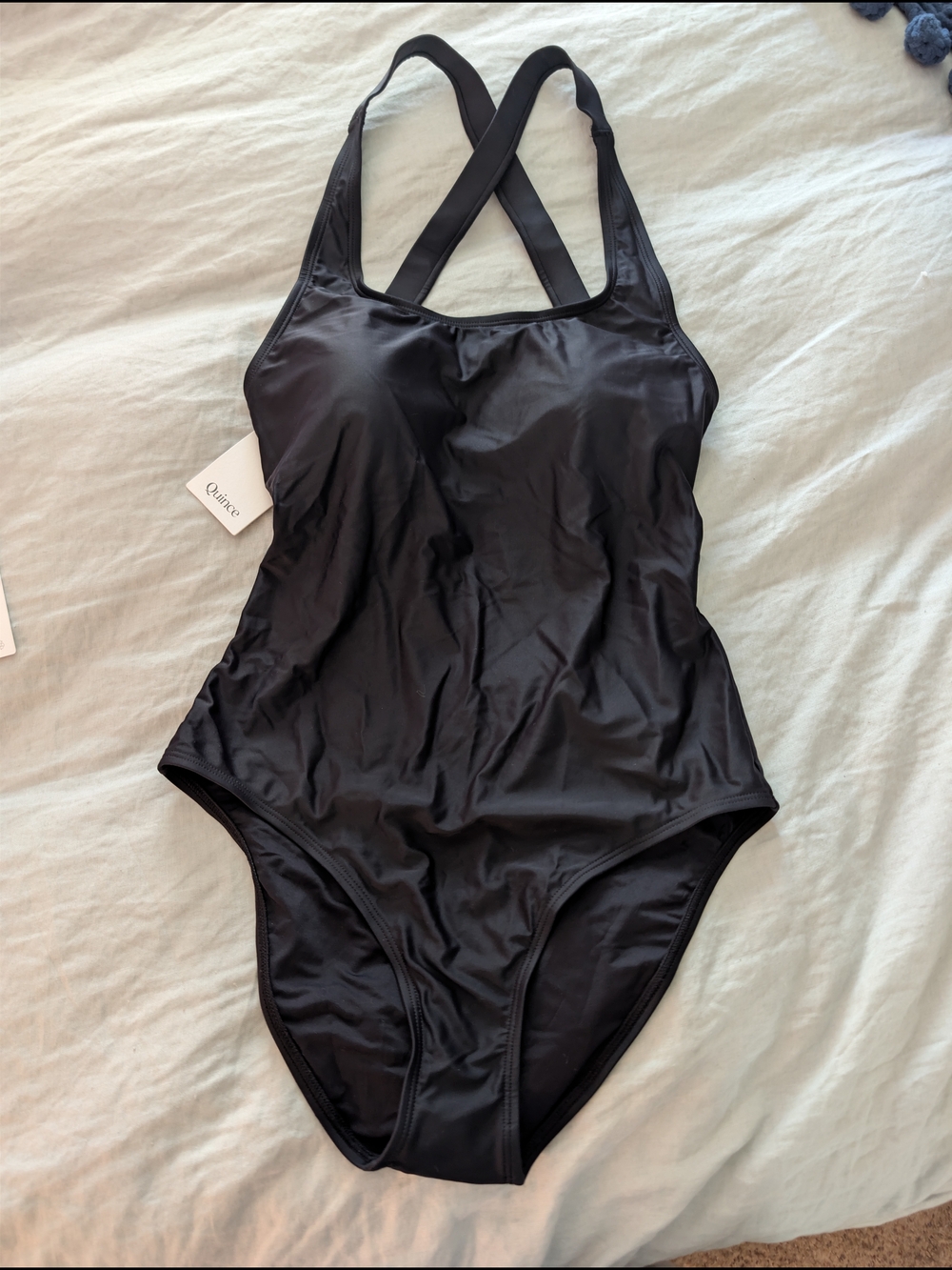 Quince Black Italian Crossback One-Piece Swimsuit Size Large